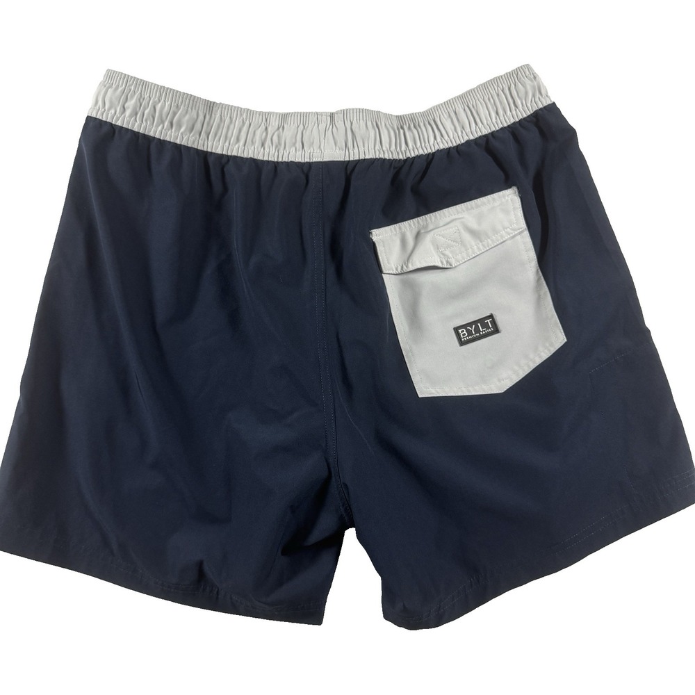 BYLT Premium Basics Baja Shorts‎ Mens Large Navy White Unlined Swim Athletic